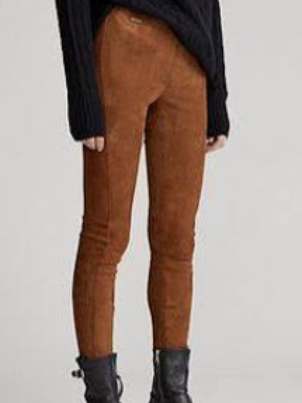 Stylish Golden Brown Suede Straight Leg Pants - with stretch waist XL